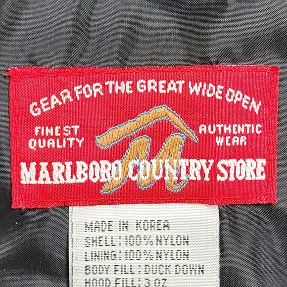 Marlboro Country Store Red Hooded Down Jacket M Nylon Duck Down - Picture 5 of 11